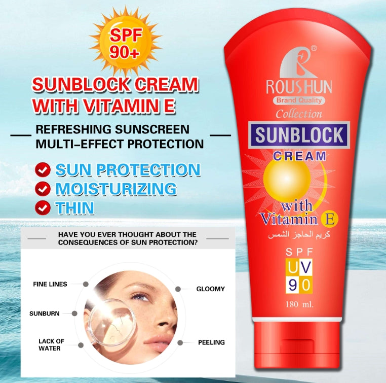 Protector Solar 90SPF Vitamina E 180ML  ROUSHUN (rojo)