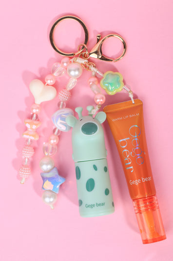 🦒 Llavero Dúo Gege Bear – Tinta Mate Jirafa + Lip Balm Mágico 🧡