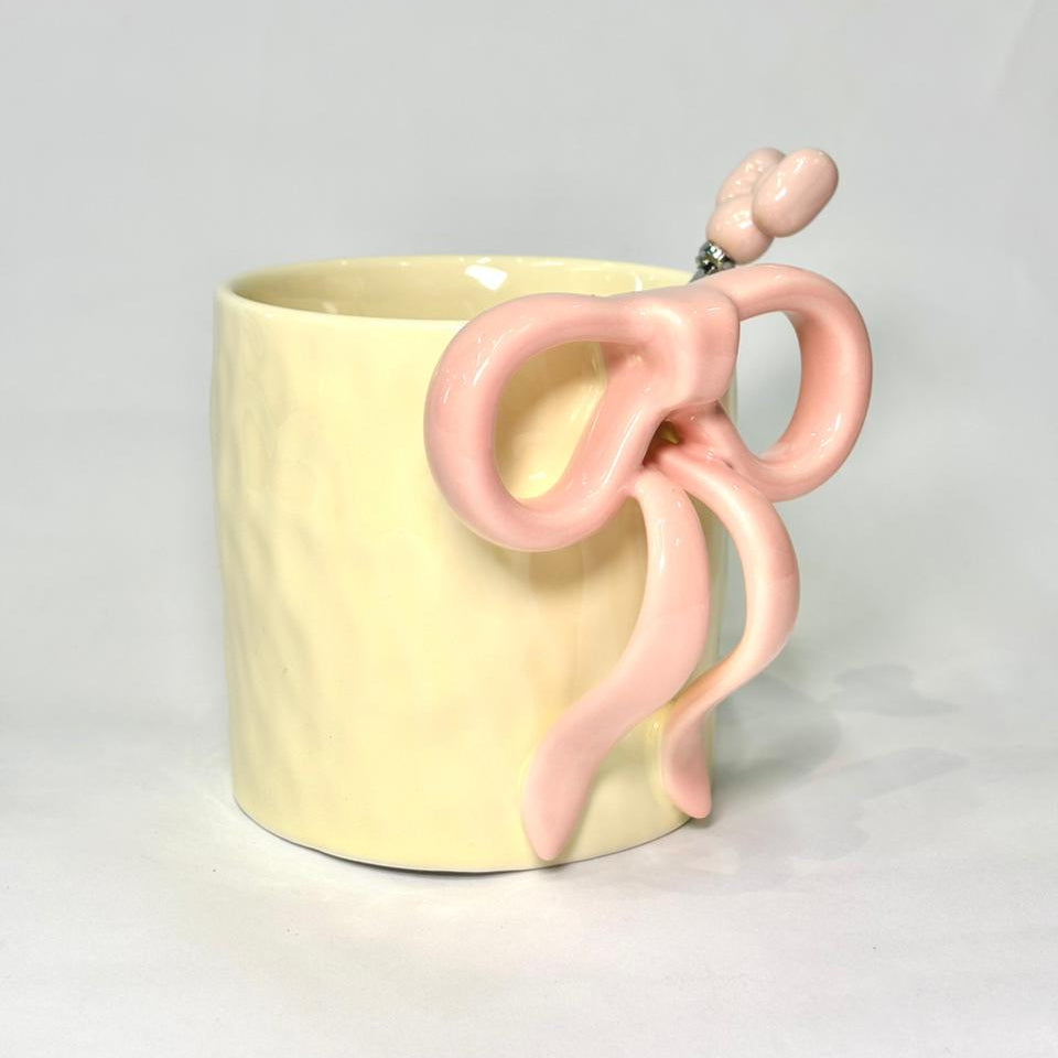 Vaso Ceramica Con Moño Y Cucharita