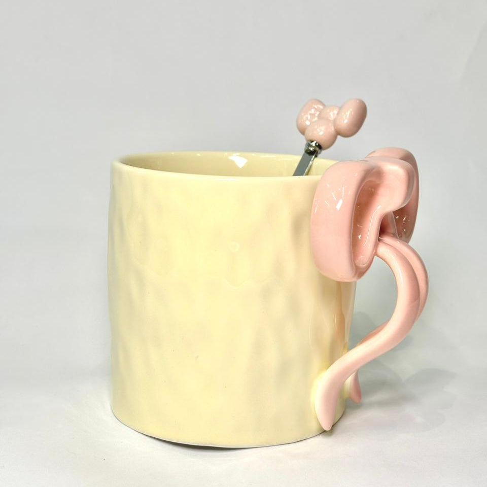 Vaso Ceramica Con Moño Y Cucharita